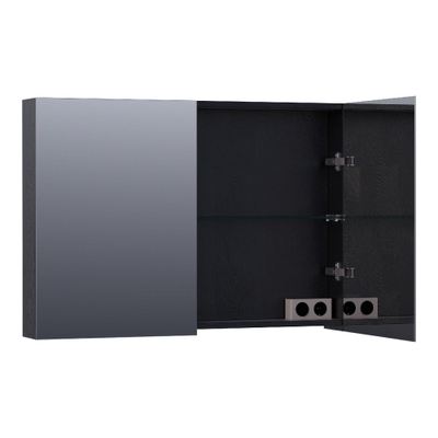 BRAUER Plain Spiegelkast - 100x70x15cm - 2 links/rechtsdraaiende spiegeldeuren - MFC - black wood