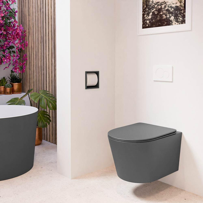 Mondiaz LAVIE WC suspendu – sans bride – 36 x 53 cm – avec abattant softclose – Dark grey (gris)