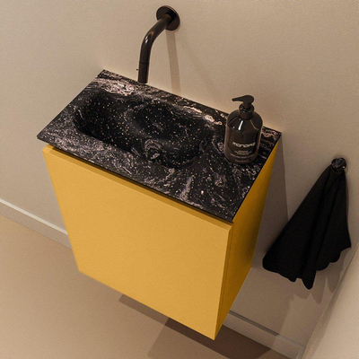MONDIAZ TURE-DLUX Meuble WC 40 cm Ocher. Lavabo EDEN Lava position gauche. Sans trou de robinet.