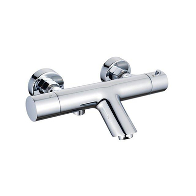 Fortifura Calvi Robinet de baignoire thermostatique avec douchette ronde, support et flexible métal Chrome