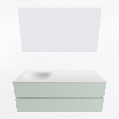 Mondiaz VICA ensemble de meuble de salle de bain - 130cm - meuble sous-vasque greey - 2 tiroirs - lavabo moon gauche - 1 trou de robinet - couleur talc - miroir LED - version XL 60cm haut