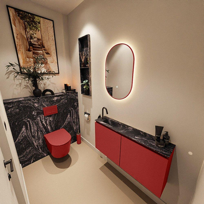 MONDIAZ TURE-DLUX 100cm toiletmeubel Fire. EDEN wastafel Lava positie links. Met 1 kraangat.