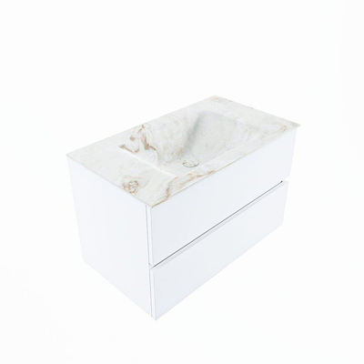 MONDIAZ VICA-DLUX Ensemble meuble de salle de bains - 80cm - meuble bas talc - 2 tiroirs - lavabo encastré cloud centré - 1 trou de robinet - version haute 60cm - frape