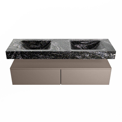 Mondiaz ALAN-DLUX Ensemble de meuble - 150cm - meuble Smoke mat - 2 tiroirs - Lavabo Cloud Lava suspendu - vasque gauche et droite - 2 trous de robinet