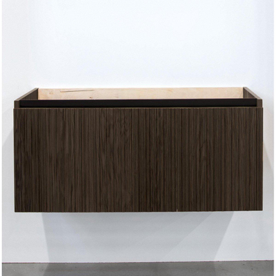 Adema Holz Ensemble de meuble - 100cm - 1 vasque en céramique Blanc - sans trous de robinet - 1 tiroir - avec armoire de toilette - Toffee (marron)