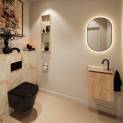 MONDIAZ TURE-DLUX Meuble de toilettes 40 cm Washed Oak. Lavabo EDEN Frappe position gauche. Avec 1 trou de robinet.