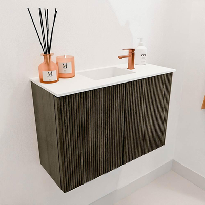 Mondiaz JOYA 60cm toiletmeubel - kleur Shadow - Wastafel FAYE positie Midden 1 kraangat kleur Talc.