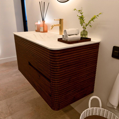 Mondiaz CIRO-DLUX Badkamermeubelset - 100x45x50cm - Solid surface wastafel Opalo - 1 wasbak Midden - 1 kraangat - 2 lades - Ruby