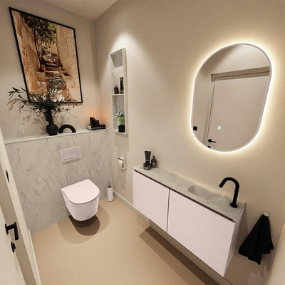 MONDIAZ TURE-DLUX Meuble de toilette 100cm Rosee. Lavabo EDEN Opalo position droite. Avec 1 trou de robinet.