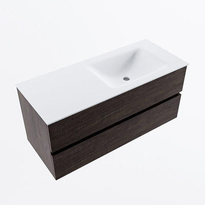 Mondiaz VICA ensemble de meuble de salle de bain - 110cm - meuble sous-vasque marron foncé - 2 tiroirs - lavabo cloud droite - 1 trou de robinet - version haute de 60cm - talc