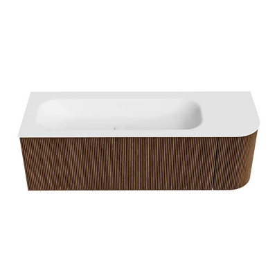 MONDIAZ KURVE 135cm Meuble salle de bain avec module 25 D - couleur Walnut - 1 tiroir - 1 porte - vasque BIG MEDIUM gauche - 1 trou de robinet - Talc