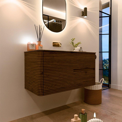 Mondiaz CIRO-DLUX Badkamermeubelset - 100x45x50cm - Solid surface wastafel Sombra - 1 wasbak Midden - zonder kraangaten - 2 lades - Dusk