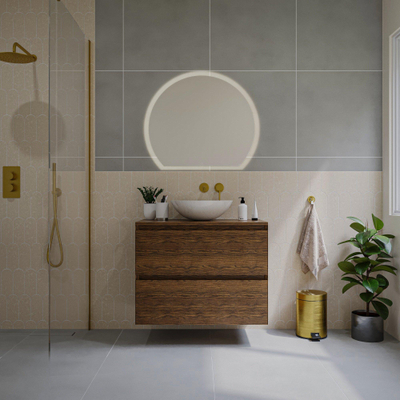 Saniclass Holz Pure Ensemble de meubles de salle de bains - 80x45x62cm - plan de toilette en bois - sans trou de robinet - 2 tiroirs - walnut pure mat (bois)