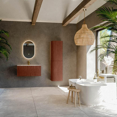 Mondiaz KURVE-DLUX Ensemble de meuble salle de bain - 90x46x40cm - 1 tiroir - lavabo en solid surface - milieu - 1 trou de robinet - Ruby