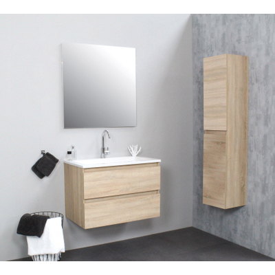 Basic Bella hoge kast - 145x30x30cm - 2 deuren - greeploos - eiken