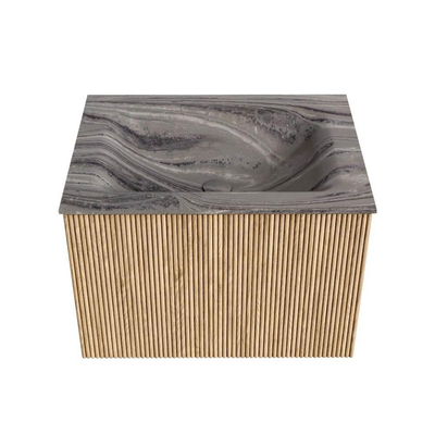 MONDIAZ KURVE-DLUX Meuble de salle de bains 60cm couleur Chêne avec 1 tiroir et 0 porte. Lavabo CLOUD Central 1 trou de robinet Sombra.