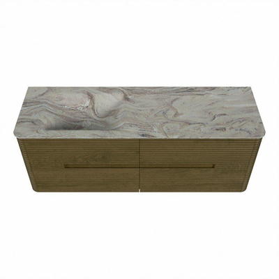 Mondiaz CIRO-DLUX Meuble de salle de bains - 140x45x50cm - Plan vasque Solid surface Glace - 1 lavabo à gauche - 1 trou de robinet - 4 tiroirs - Dusk
