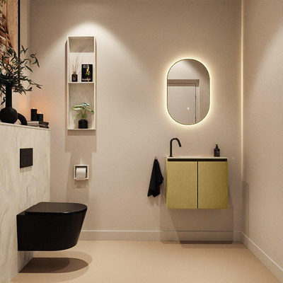 MONDIAZ TURE-DLUX Meuble toilette - 60cm - Oro - EDEN - vasque Ostra - position gauche - 1 trou de robinet