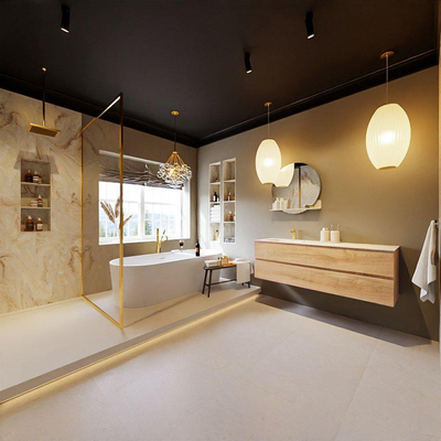 MONDIAZ VICA-DLUX Ensemble meuble de salle de bains - 150cm - sous-meuble chêne blanchi - 2 tiroirs - lavabo encastré cloud gauche - 1 trou de robinet - version haute 60cm - frape