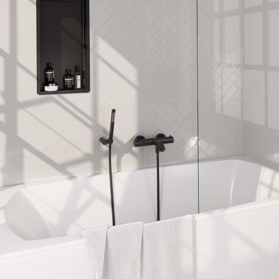 Robinet de baignoire Brauer Black Carving à poser - ensemble de douche - 2 fonctions - 2 boutons carving - douchette à main 1 fonction - noir mat