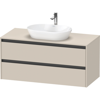Duravit Ketho.2 Wastafelonderbouwkast - inclusief consoleplaat - met 2 laden - 120x55x56.8cm - met handgrepen antraciet - taupe supermat