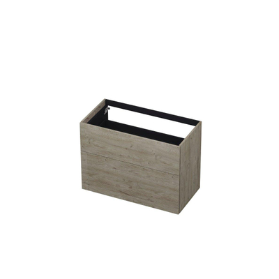 INK Wastafelonderkast - 90x45x65cm - 2 lades - push to open - met rechte opdekfronten - MFC - Greige eiken