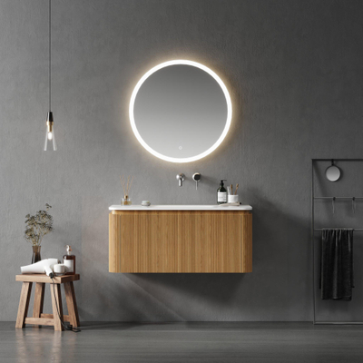 Royal Plaza Terra Edge Badkamermeubelset - 100x45.5x46cm - keramische wastafel wit glans - 1 wasbak - zonder kraangaten - 2 lades - sandwood (licht eiken)