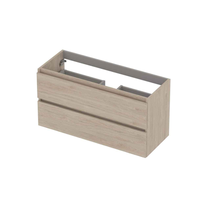 INK Meuble sous-lavabo - 100x40x52cm - 2 tiroirs - sans poignées - listel en bois - MFC Chêne ivoire