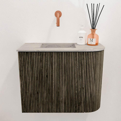 Mondiaz JOYA-DLUX 51.6cm toiletmeubel - ronding rechts kleur Shadow - Wastafel FAYE positie Links Zonder kraangat kleur Glace.