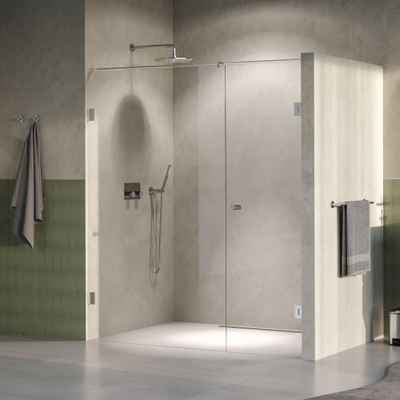 BRAUER Void Carving Nisdeur - 2-delig - 180x200cm - 70cm draaideur aan muur - glascoating - omkeerbaar - helder glas - Geborsteld RVS PVD