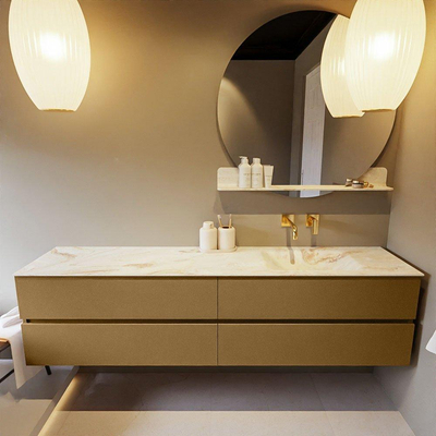 Mondiaz VICA-DLUX ensemble de meuble de salle de bain - 200cm - meuble sous-vasque oro - 4 tiroirs - lavabo encastré cloud droite - sans trous de robinet - version haute de 60cm - frape