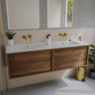 Saniclass Holz Frame Meuble de salle de bains bas - 140x45x40cm - 2 tiroirs - Noyer pure