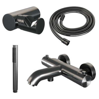 Brauer Gunmetal Edition Robinet de baignoire - garniture de douche - douchette sur barre 1 position - bouton lisse - PVD - gunmetal brossé