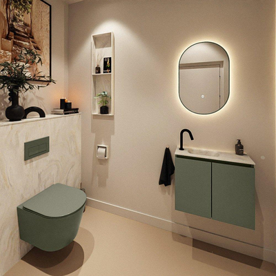 MONDIAZ TURE-DLUX Meuble toilette - 60cm - Army - EDEN - vasque Ostra - position gauche - 1 trou de robinet