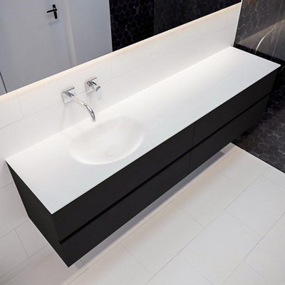 Mondiaz VICA ensemble de meuble de salle de bain - 200cm - meuble sous-vasque urbain - 4 tiroirs - lavabo moon gauche - sans trou de robinet - miroir LED - version XL 60cm de haut