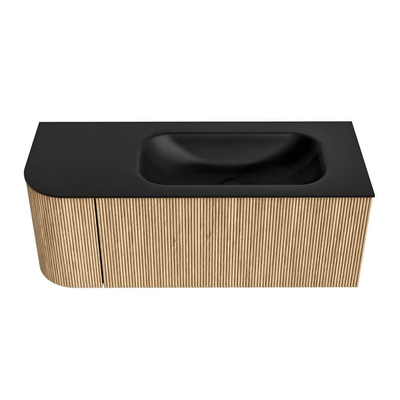 MONDIAZ KURVE 115cm Meuble salle de bain avec module 25 G - couleur Oak - 1 tiroir - 1 porte - vasque BIG SMALL droite - 1 trou de robinet - Urban