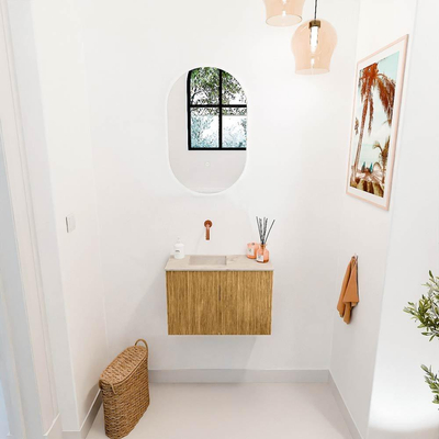 Mondiaz JOYA-DLUX 60cm toiletmeubel - kleur Oak - Wastafel FAYE positie Links Zonder kraangat kleur Frappe.