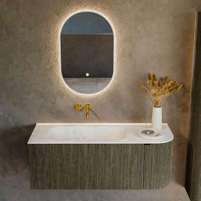 Mondiaz KURVE-DLUX Ensemble de meuble de salle de bains - 115x46x40cm - 1 tiroir - 1 porte - vasque solid surface - gauche - sans trou de robinet - Shadow