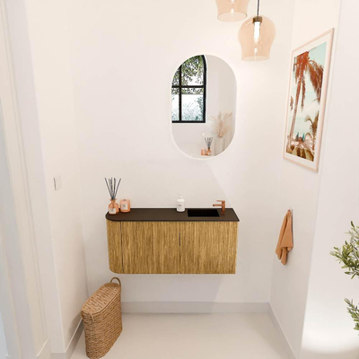 Mondiaz JOYA 91.6cm meuble de salle de bains - arrondi gauche couleur Chêne - Vasque FAYE position Droite 1 trou de robinet couleur Urban