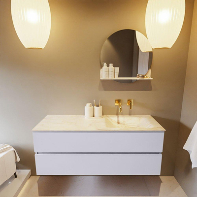 Mondiaz VICA-DLUX ensemble de meuble de salle de bain - 130cm - meuble sous-vasque cale - 2 tiroirs - lavabo encastré cloud droite - sans trous de robinet - version haute de 60cm - ostra