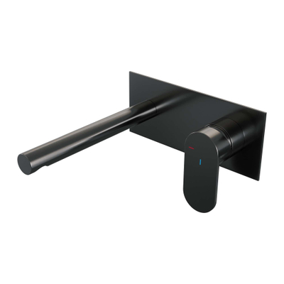 BRAUER Gunmetal Edition Wastafelmengkraan inbouw - rechte uitloop links - hendel breed plat - inclusief inbouwdeel - afdekplaat - model C 1 - PVD - geborsteld gunmetal