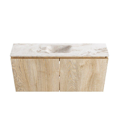 MONDIAZ TURE-DLUX 100cm toiletmeubel Washed Oak. EDEN wastafel Frappe positie midden. Met 1 kraangat.
