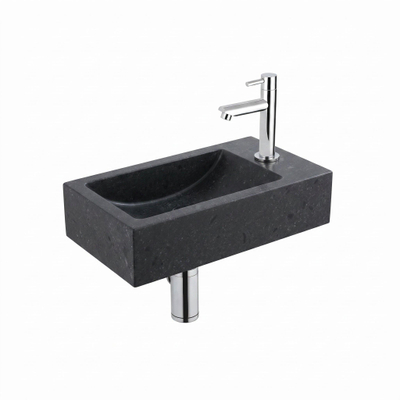 Saniclass Fuente pack lave-mains – rectangulaire – 40 x 22 x 10 cm – pierre naturelle noire – robinet chromé