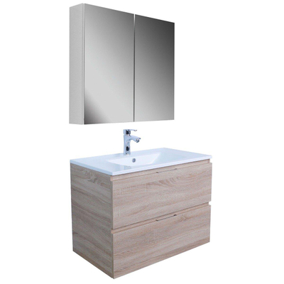 Adema Looks Meuble salle de bains 80x45.5x58cm avec trop-plein et armoire de toilette bois