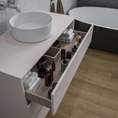 Saniclass Chaci PLUS Meuble de salle de bain - 100x86x46cm - vasque - plan de toilette - 3 tiroirs - mat cotton (beige)