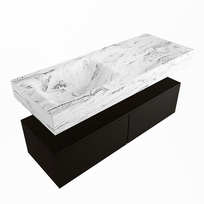 Mondiaz ALAN-DLUX Ensemble de meuble - 120cm - meuble Urban mat - 2 tiroirs - Lavabo Cloud Glace suspendu - vasque Gauche - 1 trou de robinet