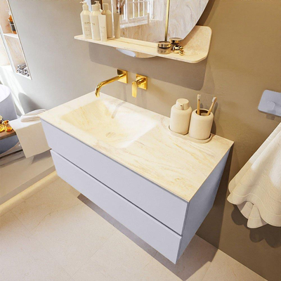 Mondiaz VICA-DLUX ensemble de meuble de salle de bain - 100cm - meuble sous-vasque cale - 2 tiroirs - lavabo encastré cloud gauche - sans trous de robinet - version haute de 60cm - ostra