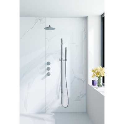 Fortifura Nebbio Regendoucheset - inbouwkraan - inbouwdeel - glijstang - doucheslang metaal - staaf handdouche - 35cm wandarm - 30cm ronde hoofddouche - geborsteld RVS PVD