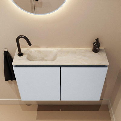 MONDIAZ TURE-DLUX 80cm toiletmeubel Clay. EDEN wastafel Ostra positie links. Met 1 kraangat.