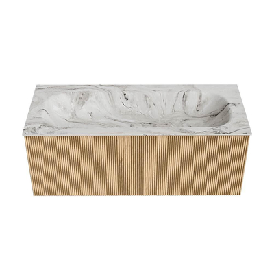 MONDIAZ KURVE-DLUX 110cm badmeubel kleur Oak met 1 lade. Wastafel BIG MEDIUM midden 1 kraangat kleur Glace.